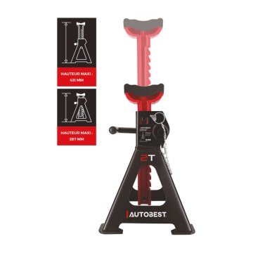 Chandelles à crémaillère x2 2T Autobest – Levage 292 à 423 mm | Alt’Auto Réunion